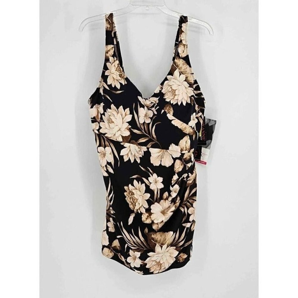 New RX Perfection Fit Roxanne Bra Sized Pleated Sheath One Piece Swimsuit 20/44C